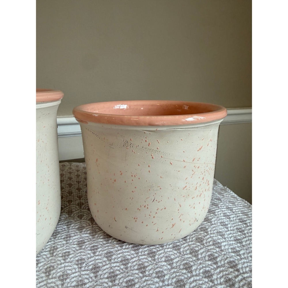 Set of 2 Vintage Italian Ceramic Planters Pink Off White Speckled Earthenware - Picture 3 of 4